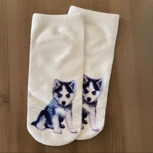 Husky dog white no-show socks